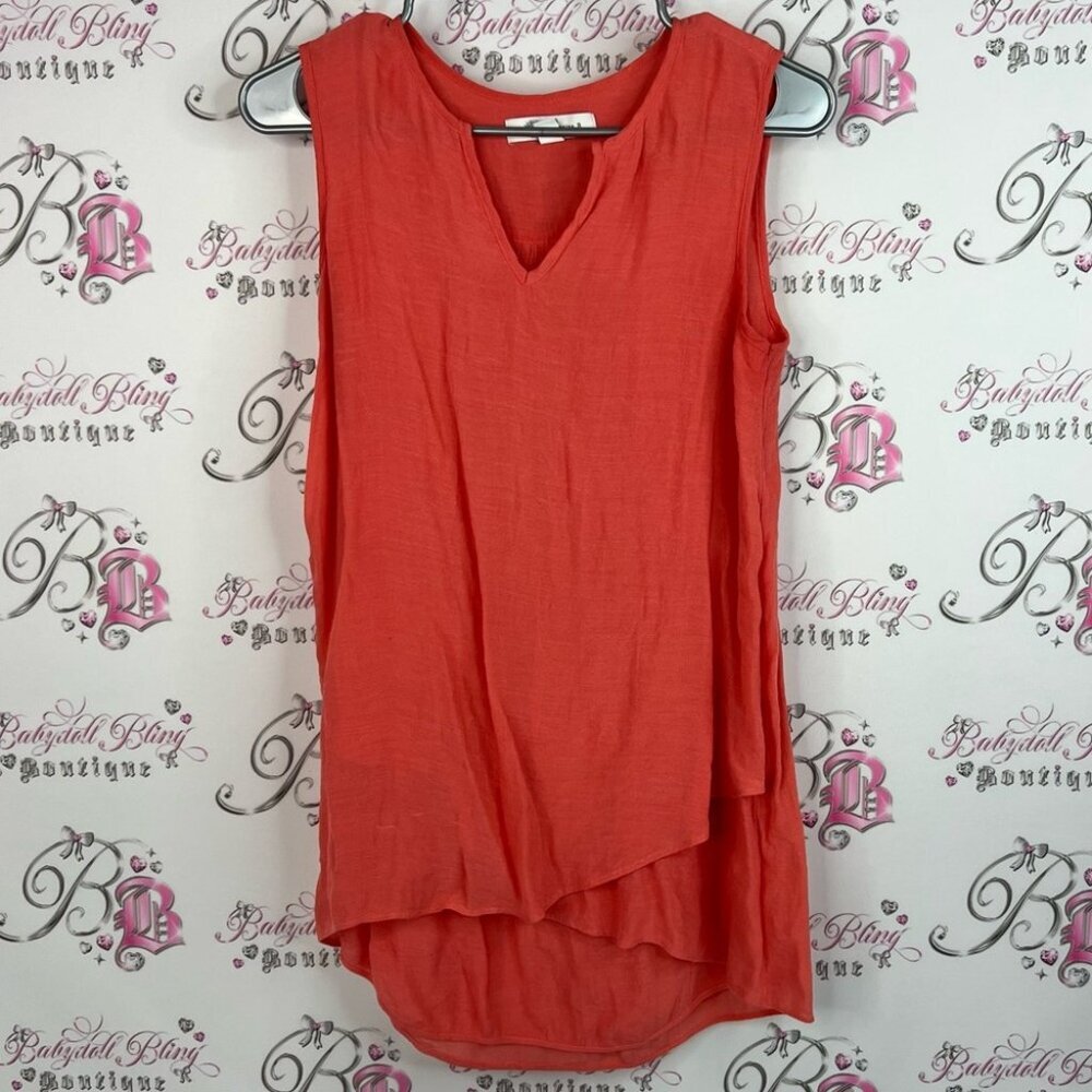 Cristina B tank top pleated detail orange Elegant V-Neck Coral Tank Top